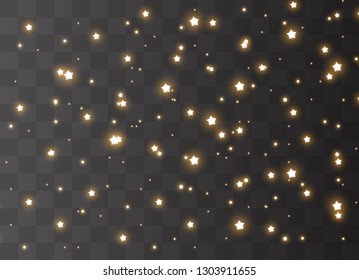 Sparkling magic dust particles. Yellow sparks glitter special light effect. Vector sparkles on transparent background. Christmas abstract pattern.