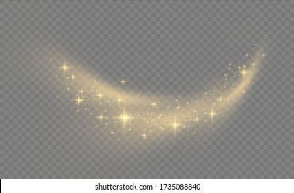Sparkling magic dust particles. Yellow dust yellow sparks and golden stars shine with special light. Christmas Abstract stylish light effect on a transparent background. Christmas vector pattern.