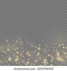 Sparkling magic dust particles. Yellow sparks on transparent background. Christmas sparkl light effect, shine golden lights. Lens flare sparkles or shiny glittering glowing gold stars vector