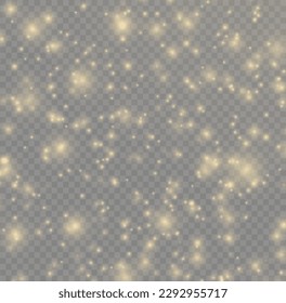 Sparkling magic dust particles. Yellow sparks on transparent background. Christmas sparkl light effect, shine golden lights. Lens flare sparkles or shiny glittering glowing gold stars vector