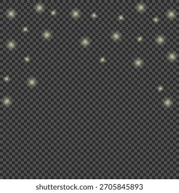 Partículas de poeira mágica cintilante. Efeito de luz de estrelas amarelas. Fundo abstrato de Natal. Elemento festivo para cartaz de Natal, panfleto, cartão de ano novo.
