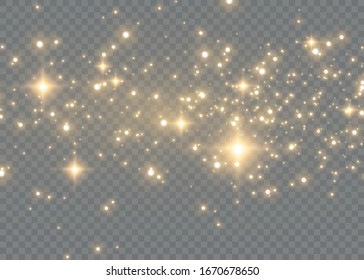 Sparkling magic dust particles.Yellow dust yellow sparks and golden stars shine with special light.Christmas Abstract stylish light effect on a transparent background.Christmas abstract vector pattern