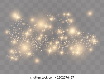 Sparkling magic dust particles.Yellow dust yellow sparks and golden stars shine with special light.Christmas Abstract stylish light effect on a transparent background.Christmas abstract vector pattern