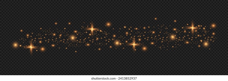 Sparkling magic dust particles.Yellow dust yellow sparks and golden stars shine with special light.Christmas Abstract stylish light effect on a transparent background.Christmas abstract vector pattern