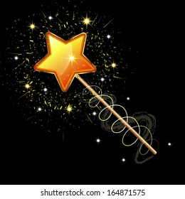 Sparkling magic wand isolated on a black background