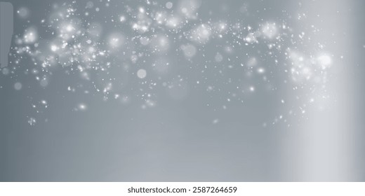  Sparkling magical dust effect, stardust christmas.Falling Snow.Winter Confetti On Gray.