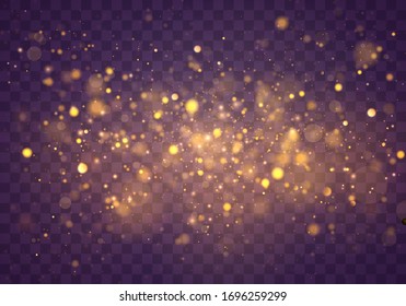 Sparkling magical dust and golden particles on transparent background. Glitter and elegant for Christmas. Magic concept. Abstract bokeh effect. Vector