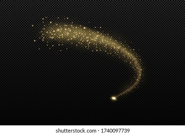 Sparkling magical dust. On a textural black background.
Celebration abstract background made of golden glittering dust particles. Magical effect. Golden stars.
Festive vector illustration.