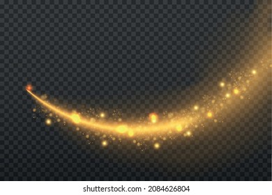 Sparkling magical dust. On a textural black background. Celebration abstract background made of golden glittering dust particles. Magical effect. Golden stars. Festive vector illustration.
