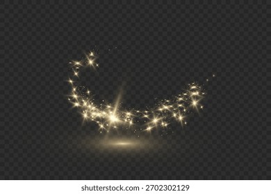 Sparkling magical dust. On a textural black background.
Celebration abstract background made of golden glittering dust particles. Magical effect. Golden stars.
Festive vector illustration.