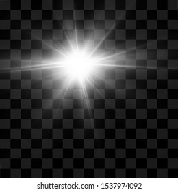 Sparkling magical dust particles. Bright Star. Transparent shining sun, bright flash. Vector sparkles. White glowing light explodes on a transparent background.