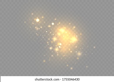 Sparkling magical dust particles. Bright Star. Transparent shining sun, bright flash. Vector sparkles. To center a bright flash.