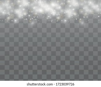 Sparkling magical dust particles. Glowing light effect with many glitter particles isolated on transparent background. Christmas abstract pattern. Vector sparkles on a transparent background.