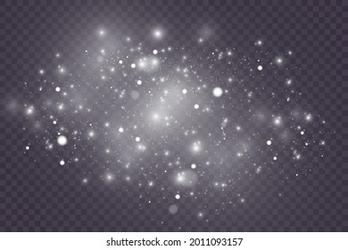 Sparkling magical dust particles. Glowing light effect with many glitter particles isolated on transparent background. Christmas abstract pattern.