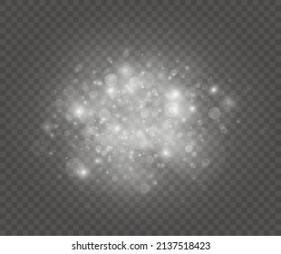 Sparkling magical dust particles. Glowing light effect with many glitter particles isolated on transparent background. Christmas abstract pattern. Vector sparkles on a transparent background.