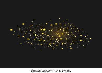 Sparkling magical dust particles. The dust sparks and golden stars shine with special light. Vector sparkles on a black background.