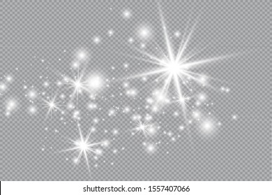 Sparkling magical dust particles. The dust sparks and golden stars shine with special light. Vector sparkles on a transparent background. Christmas light effect.