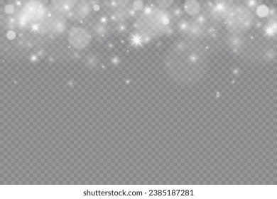 Sparkling magical dust particles. Dust sparks and white stars shine with a special light. Shiny elements on a transparent background.