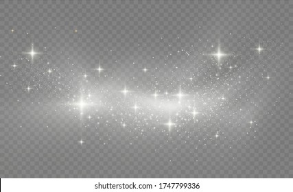 Sparkling magical dust particles. Star dust sparks in an explosion. White sparks glitter special light effect. White glitter texture christmas background. Vector illustration, eps 10.