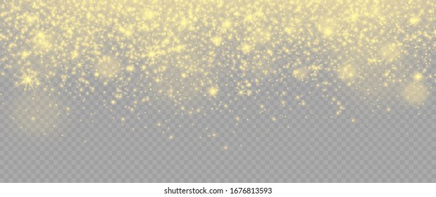Sparkling magical dust particles .The dust sparks and golden stars shine with special light. Vector sparkles on a transparent background. Christmas light effect. 