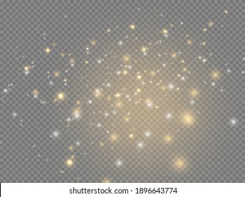 Sparkling magical dust particles .The dust sparks and golden stars shine with special light. Vector sparkles on a transparent background. Christmas light effect.