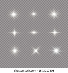 Sparkling magical dust particles. White glowing light explodes on a transparent background.  Bright Star. Transparent shining sun, bright flash