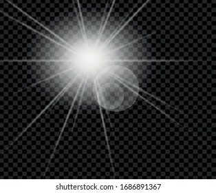 Sparkling magical dust particles. White glowing light explodes on a transparent background.