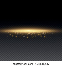 Sparkling magical dust particles. Yellow glowing light explodes on a transparent background. Transparent shining sun, bright flash. To center a bright flash. Bright Star. Vector sparkles. 