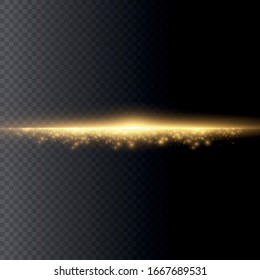 Sparkling magical dust particles. Yellow glowing light explodes on a transparent background. Transparent shining sun, bright flash. To center a bright flash. Bright Star. Vector sparkles. 