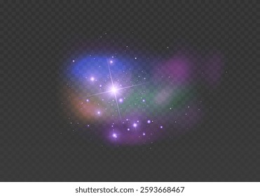 Sparkling magical dust and sparks and stars shine with special light. Vector sparkles on transparent background. Christmas light effect