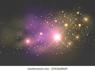 Sparkling magical dust and sparks and stars shine with special light. Vector sparkles on transparent background. Christmas light effect