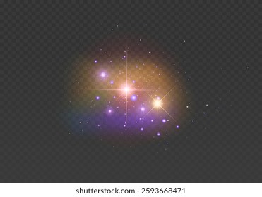 Sparkling magical dust and sparks and stars shine with special light. Vector sparkles on transparent background. Christmas light effect
