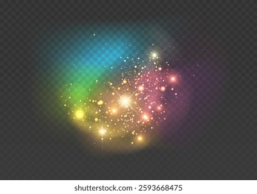 Sparkling magical dust and sparks and stars shine with special light. Vector sparkles on transparent background. Christmas light effect