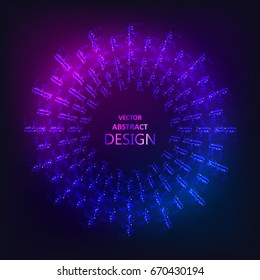 The sparkling neon banner.Flickering rays. Multi-colored bright framework. The shining geometrical figures. Design element. Abstract background. Vector illustration.