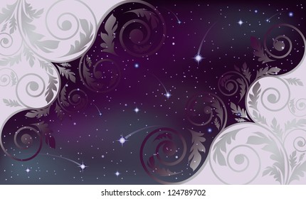 Sparkling nights sky card, vector illustration