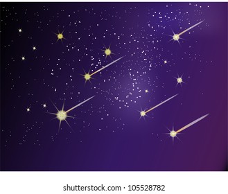 Sparkling nights sky with comets stars and dark space view
