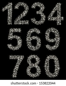 Sparkling number set made of shining stars , from 1 to 9, vector illustration 