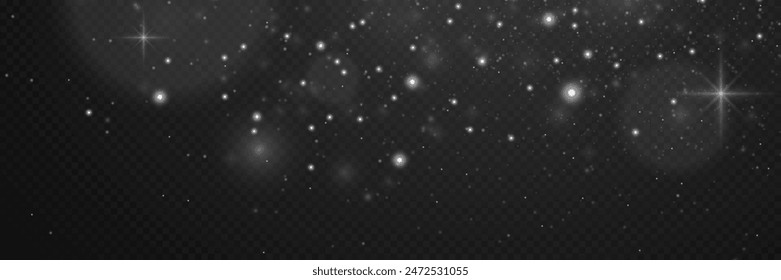 Partículas brillantes de polvo mágico. Efecto lumínico del resplandor y las estrellas. Sobre un fondo transparente.