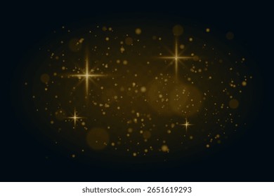 Sparkling particles with yellow glow and soft light flares on dark background. Gentle twinkle effect for festive or dreamy scenes.