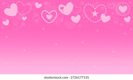 Fundo de gradiente rosa cintilante decorado com ornamentos de coração de amor rosa