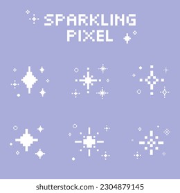 Sparkling pixel set vector, Glitter Stars, Pixelated Art 