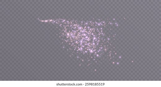 Sparkling purple cloud of bright dust, magical wave of glitter dust with bokeh effect.