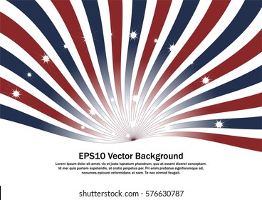 Sparkling Radial Swirl vector background. Patriotic Sunburst red, white and blue ray backdrop.