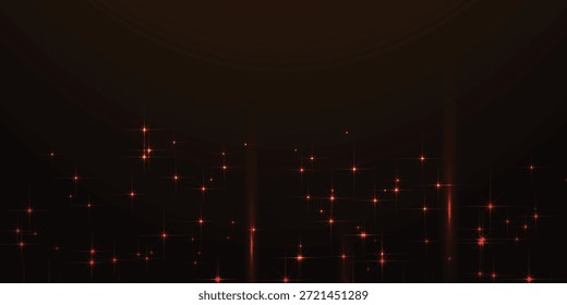 Sparkling Red Glow Lights Scatter Across Dark Background with Warm Starbursts and Sparkles