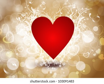 Sparkling red heart shape on abstract brown shiny background, can be use as flyer, banner, gift or greeting card. EPS 10. Vector illustration.