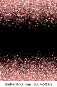 Sparkling rose gold glitter on black background. Vector