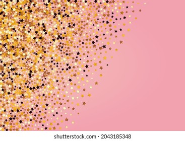 Sparkling Shine Vector Pink Background. Shiny Effect Star Border. Confetti Shiny Texture.  Golden Celebration Universe Pattern.