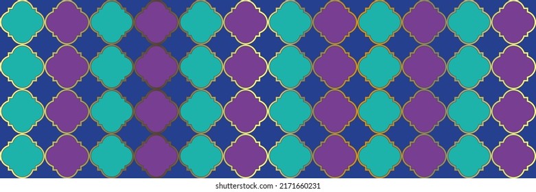 Sparkling Shiny Pattern. Traditional Seamless Moroccan Border. Rich Arabesque Texture. Quatrefoil Oriental Ethnic Tesselation. Cool Persian Pattern. Geometric Trellis Tile. Vintage Geo Hijri.