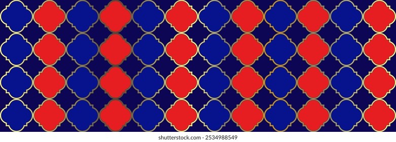 Sparkling Shiny Pattern. Trendy Geo Curved. Elegant Seamless Arabic Banner. Quatrefoil Eastern Ethnic Tesselation. Cool Persian Mosaic. Geometric Trellis Tile. VIP Arabesque Texture.