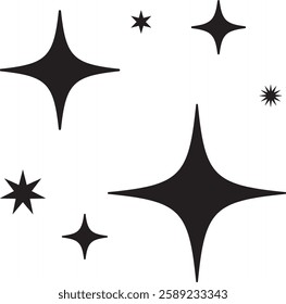 sparkling, shiny, star icon, decoration, manga symbol, vector black